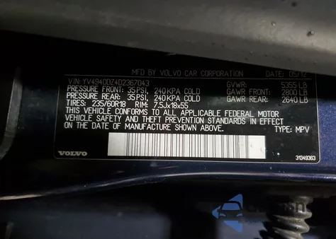 2013 Volvo Xc60 3.2 z USA, uszkodzony, nr VIN YV4940DZ4D2367043